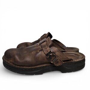 Naot Fiord Distressed Leather Clogs Men Brown Buckle Strap Slip On 44